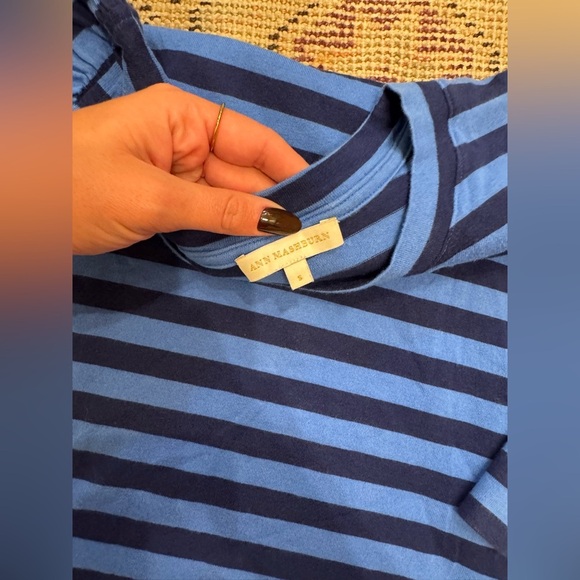 L1. Ann Mashburn Blue Striped Nautical Long Sleeve Tee Shirt Crew Neck - Picture 2 of 5
